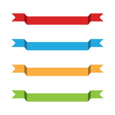 Düz kurdeleler beyaz zemin üzerinde izole edilmiş düz pankartlar, illüstrasyon 