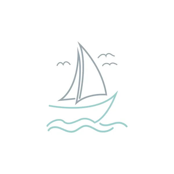 Simple Sailboat Dhow Ship Line Art Logo Desig — Stock Vector