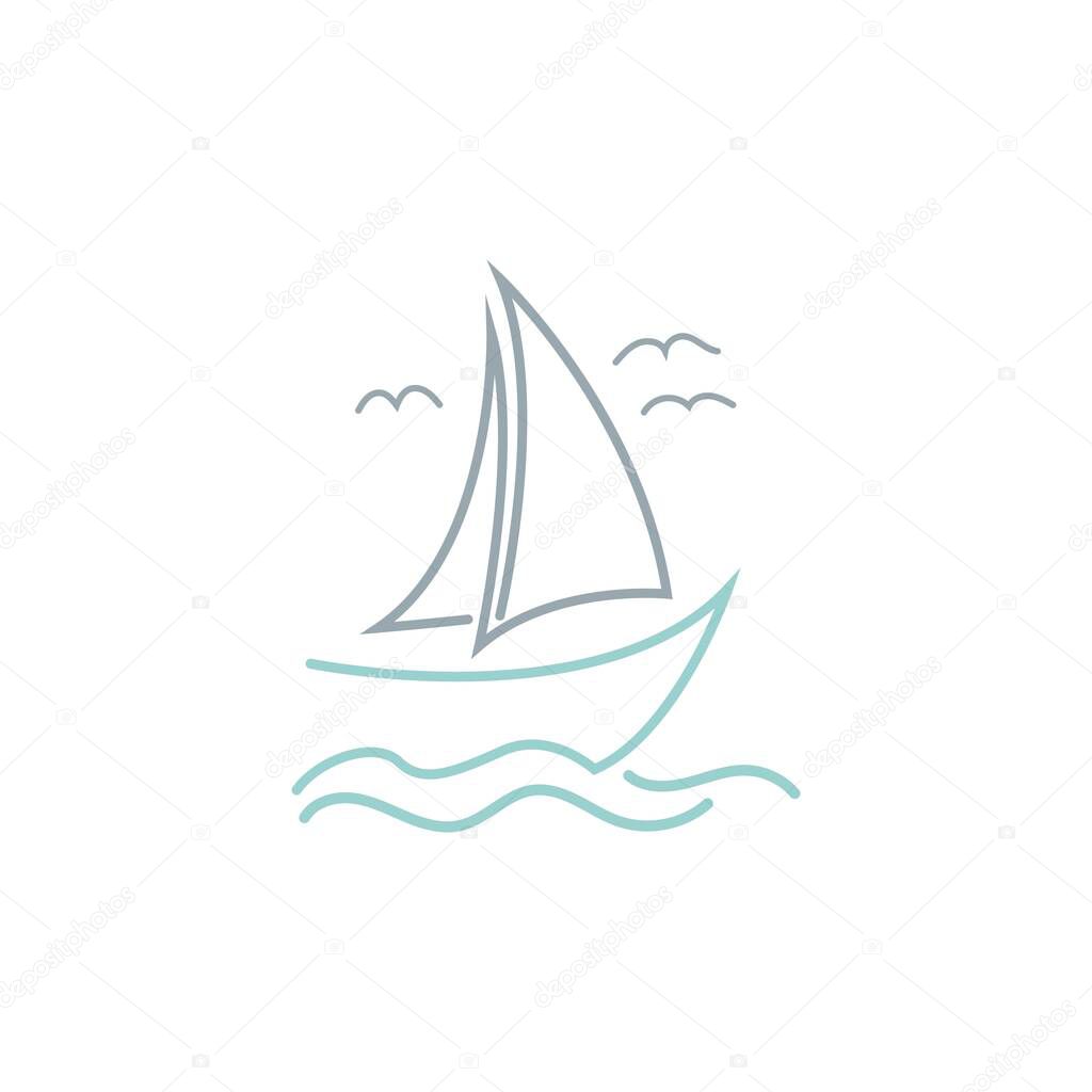 Simple Sailboat dhow ship line art logo desig