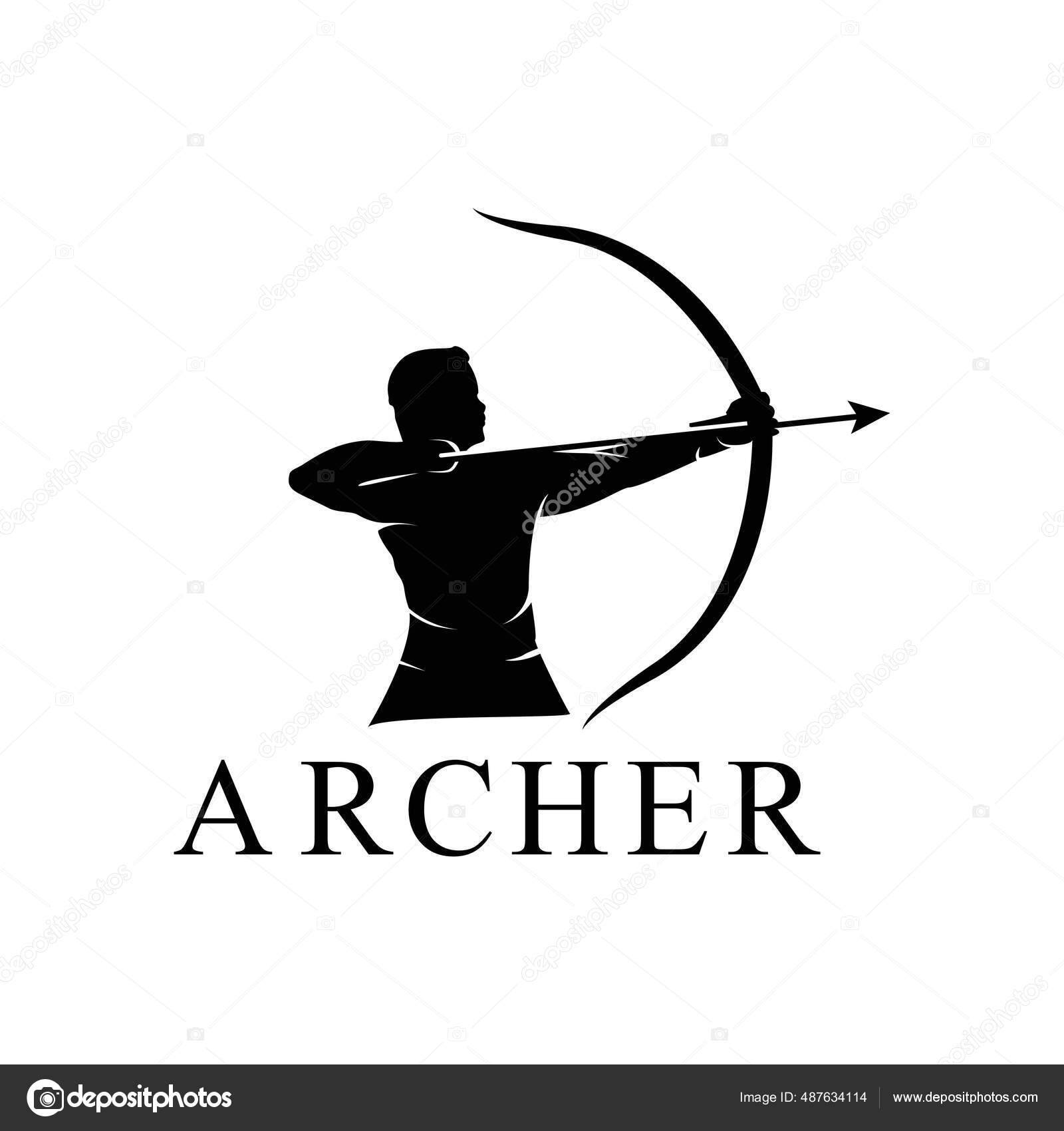 弓ロングボウ矢とヘラクレスのヘラクレス 筋肉神話ギリシャの射手戦士シルエットロゴデザイン ストックベクター ©Hatigraphic 487634114, image size:1600x1700