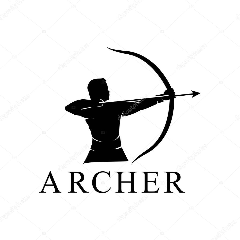 Hercules Heracles with Bow Longbow Arrow, Muscular Myth Greek Archer Warrior Silhouette Logo desig