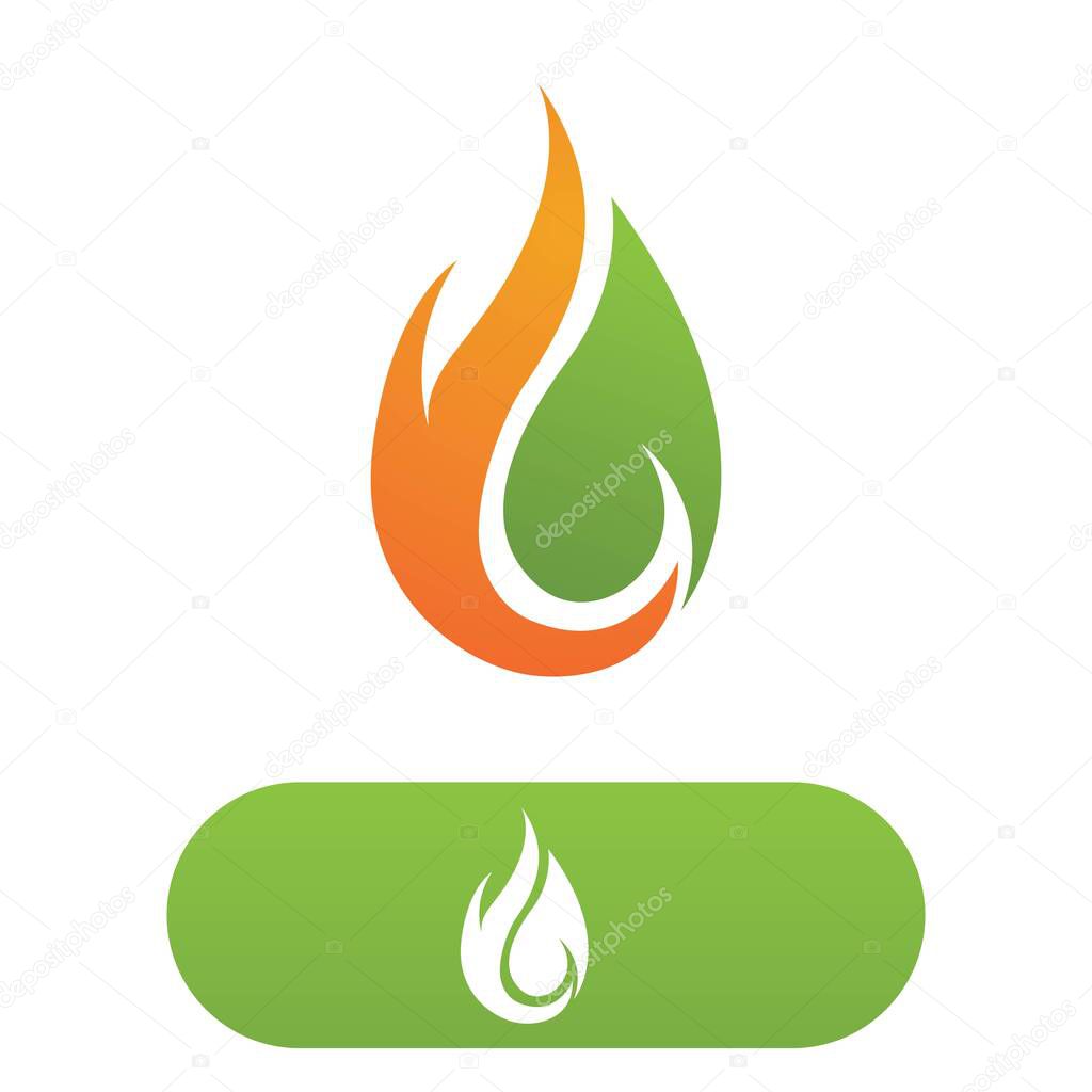 Fire flame and leaf green  logo vector