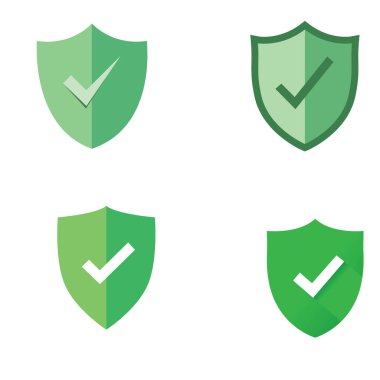 Yeşil işaretli bir kalkan simgesinin düz vektör çizimi