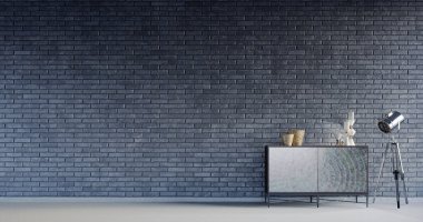 3D görüntüleme, 3D illüstrasyon, İç Sahne ve Mockup, modern konsollu tuğla duvar