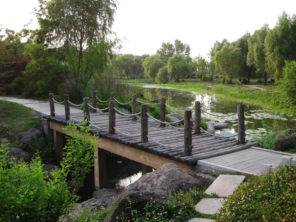 Puente de madera en el lago — Foto de Stock