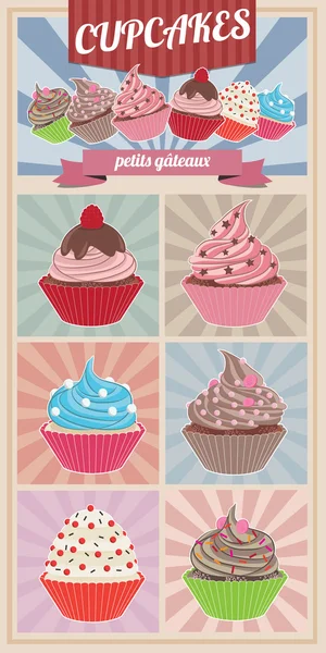 Cupcakes set poster — Vetor de Stock