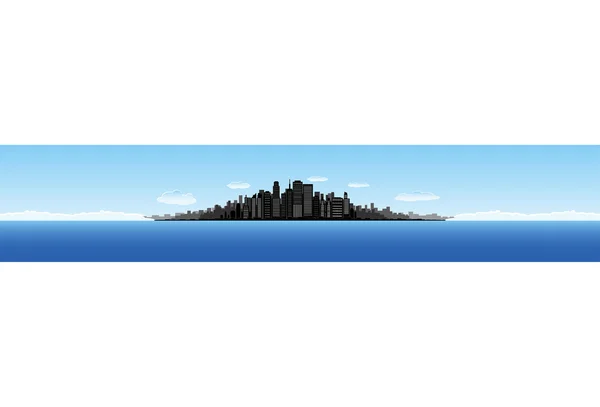 Big city water horizon illustration