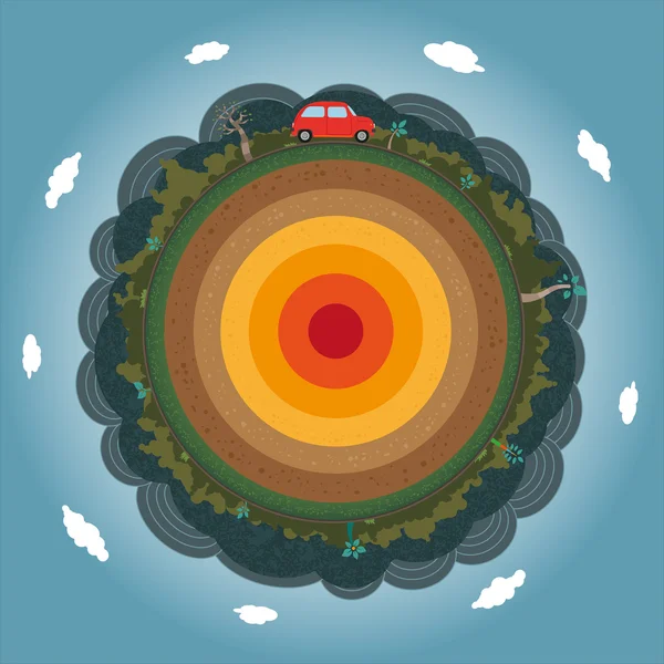 Petite intersection de la terre avec la nature et une voiture — Image vectorielle