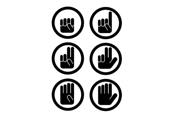 Hand gesture icons showing numbers from zero to five, set no.1 — Stock Vector