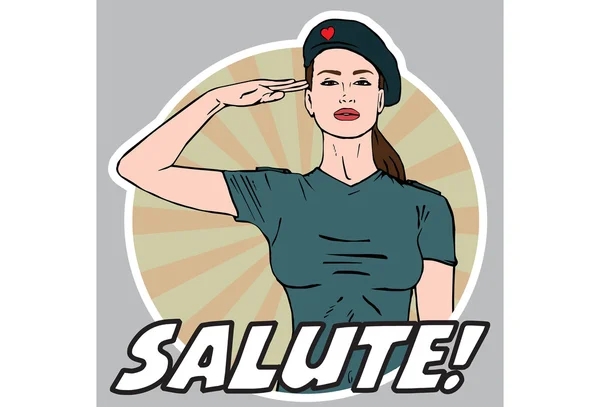 Mujer soldado saludando — Archivo Imágenes Vectoriales
