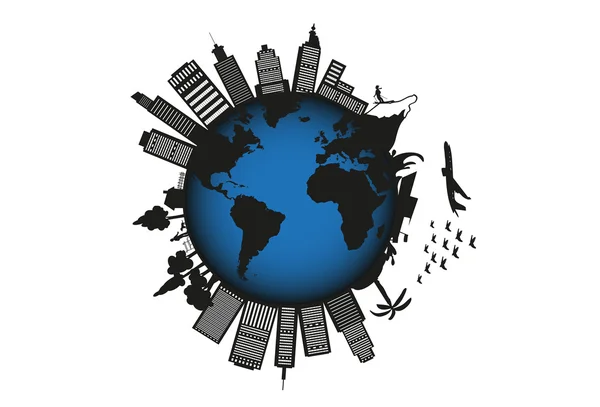 City globe travel silhouette