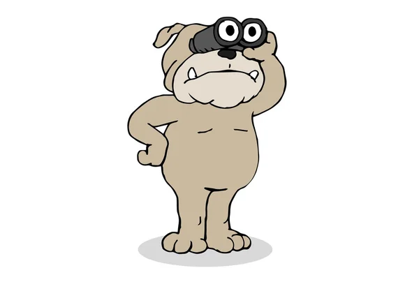 Cartoon dog searching for something using binoculars