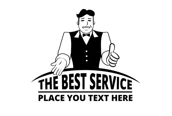 Hotel or restaurant staff holding thumb up, the best service — Stockvector