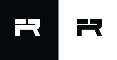 Markalaşma ve kurumsal kimlik de dahil olmak üzere çeşitli tasarım uygulamalarında kullanılmak üzere zıt arkaplanlar üzerinde hem siyah hem de beyaz renklerde sunulan biçimlendirilmiş R harfi logosu.