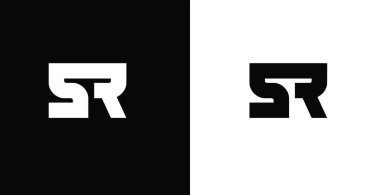 Markalaşma ve görsel kimlik projelerinde kullanılmak üzere, zıt arkaplanlar üzerinde hem siyah hem de beyaz renklerde sunulan stilize bir SR logosu.
