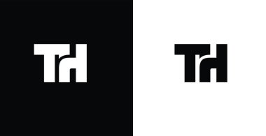 Modern tasarımda TH harflerinin yer aldığı stilize bir logo, çeşitli iş ve markalaşma uygulamalarında kullanılmak üzere zıt siyah ve beyaz bir arkaplan üzerinde sunulmuştur..