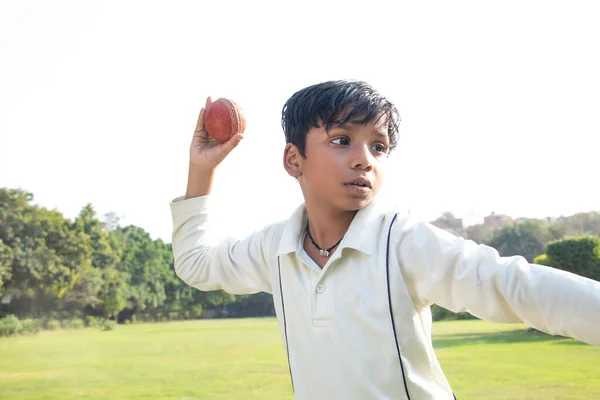 クリケットの試合中にグラウンドで野球をしていた少年が — ストック写真