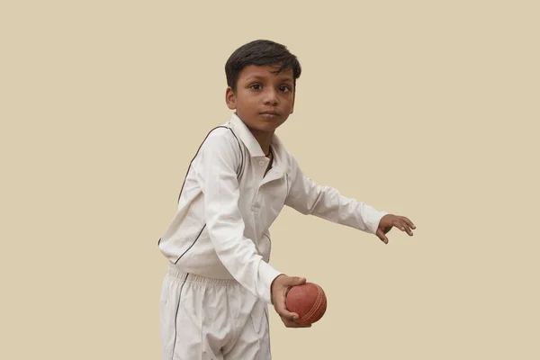 Boy Delivering Spin Ball Cricket Game — Stock Photo, Image