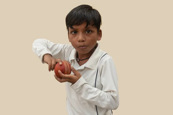 Boy Cricket Uniform Peppered Bowling — Stock Photo, Image