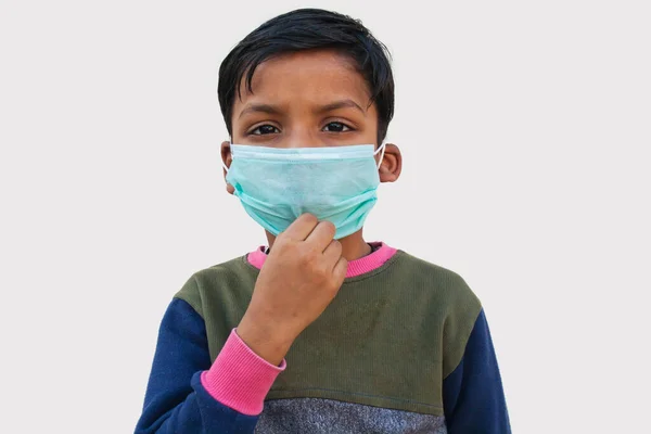 Portrait Boy Wearing Medical Protective Mask — Stock Photo, Image