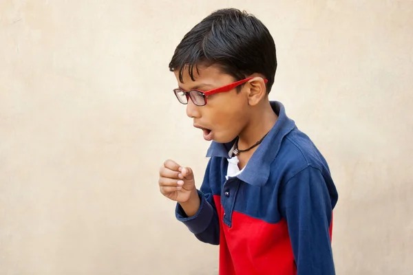 Boy Suffering Cold Couching Severely — Stock Photo, Image