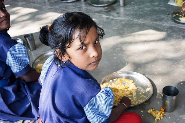 Indian Rural School Children\'s having lunch in School