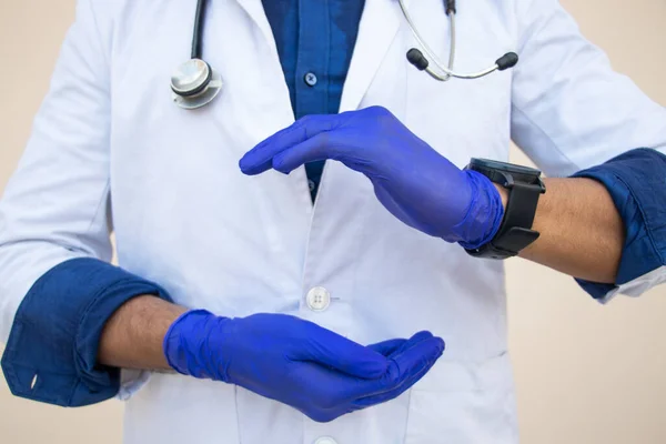 Doctor Hands Medical Gloves Showing Sign — Stock Photo, Image