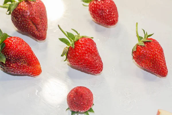 Lot Red Ripe Tasty Strawberries Lie White Background — Stock Photo, Image