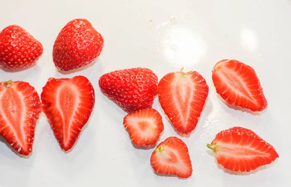 Lot Red Ripe Tasty Strawberries Lie White Background — Stock Photo, Image