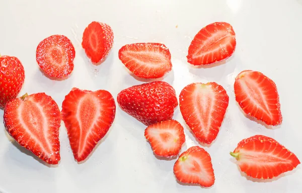 Lot Red Ripe Tasty Strawberries Lie White Background — Stock Photo, Image