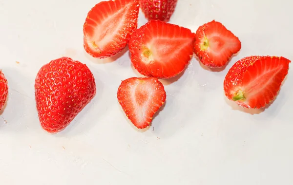 Lot Red Ripe Tasty Strawberries Lie White Background — Stock Photo, Image