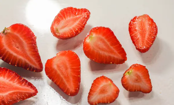 Lot Red Ripe Tasty Strawberries Lie White Background — Stock Photo, Image