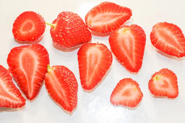 Lot Red Ripe Tasty Strawberries Lie White Background — Stock Photo, Image