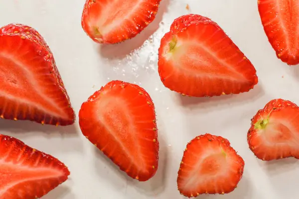 Lot Red Ripe Tasty Strawberries Lie White Background — Stock Photo, Image