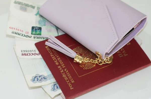 Passport Wallet Charging Tickets Geld Alles Wat Nodig Heeft Reizen Stockfoto