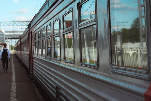 Uma Viagem Trem Elétrico Para Natureza Aldeia — Fotografia de Stock