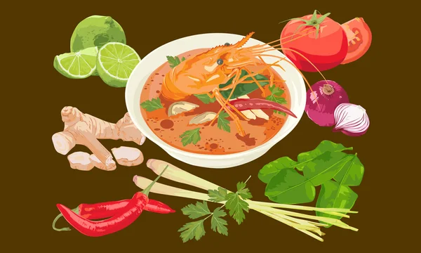 辣的泰国虾汤 — 图库矢量图片