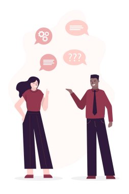 İki ofis çalışanı konuşuyor ve beyin fırtınası yapıyor. Meslektaşlar birbirleriyle iletişim kurarlar. İş adamları iş tartışıyor