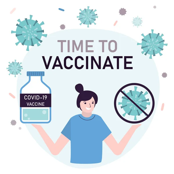 Tube Pour Fille Avec Injection Coronavirus Idée Vaccination Concept Vaccination — Image vectorielle