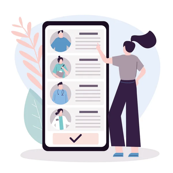Patiente Choisit Médecin Écran Téléphone Application Mobile Ligne Aide Patient — Image vectorielle