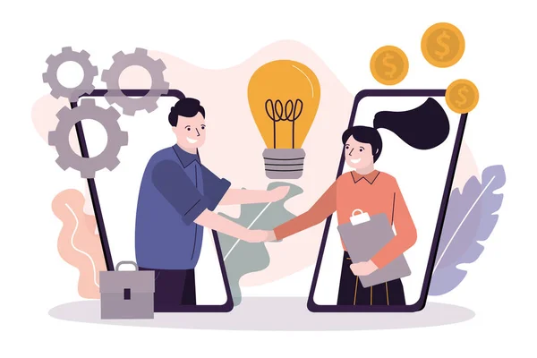 Business People Shake Hands Businesswoman Invests Innovation Idea Startup Concept — Stock Vector