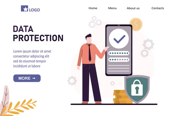 Männliche Nutzer Setzen Auf Datenschutz Und Sichere Anmeldung Gegen Hackerangriffe — Stockvektor