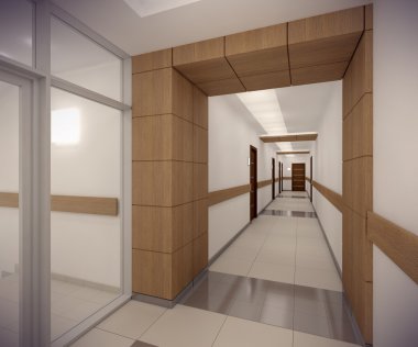 3D render koridor ofice Binası