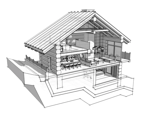 3D-Sektion eines Landhauses. isoliert auf weißem Hintergrund — Stockfoto