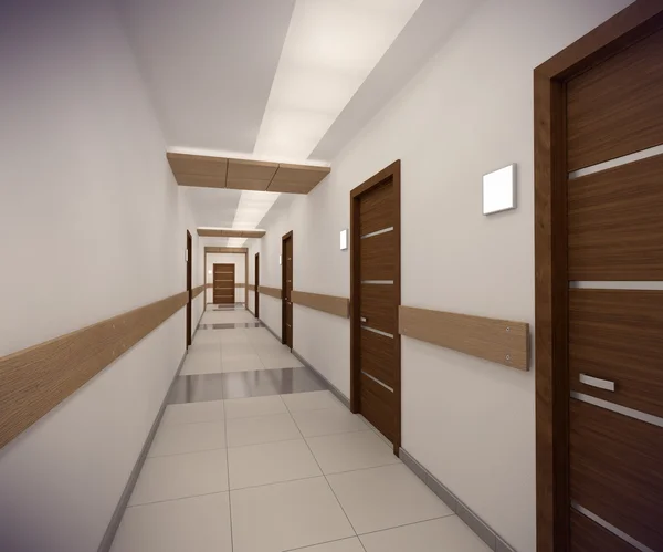 Corredor de renderização 3D do edifício de escritórios — Fotografia de Stock
