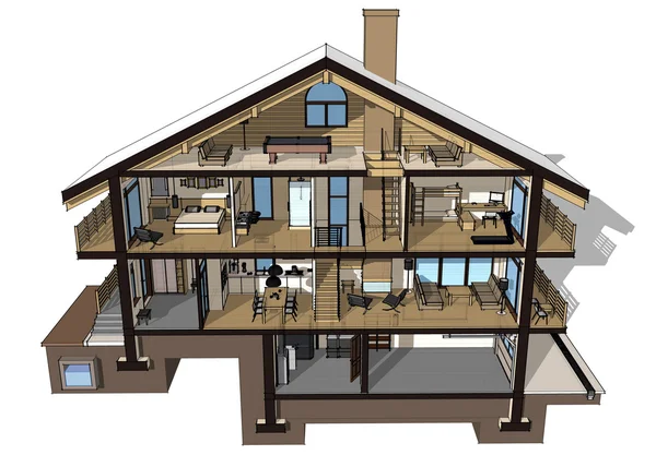 3D-Sektion eines Landhauses. isoliert auf weißem Hintergrund — Stockfoto