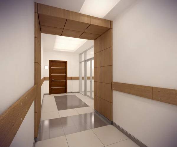3d 渲染走廊的办公室大楼 — 图库照片