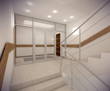 3D render koridor ofice Binası