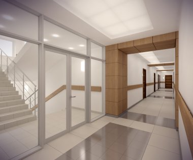 3D render koridor ofice Binası