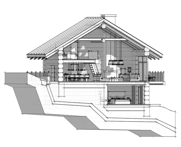 Sezione 3d di una casa di campagna. Isolato su sfondo bianco — Foto Stock